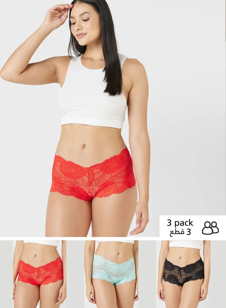 3 Pack Lace Boyshort Briefs