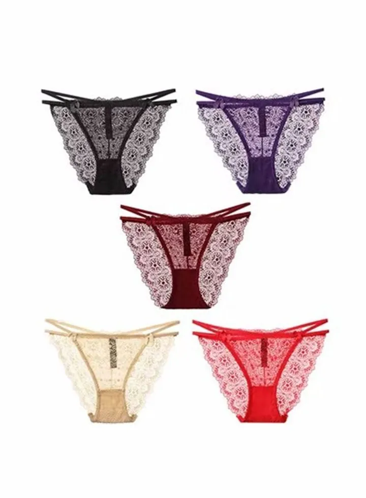 5 Pcs Women Girl Lace Briefs Set Lingerie wear Comfortable Underwear Anti-bacterial Breathable Waist Body Shaper Underpants Panty Slimming Elastic Briefs,Nightly Sleepwear Honeymoon Hot Wear Dresses