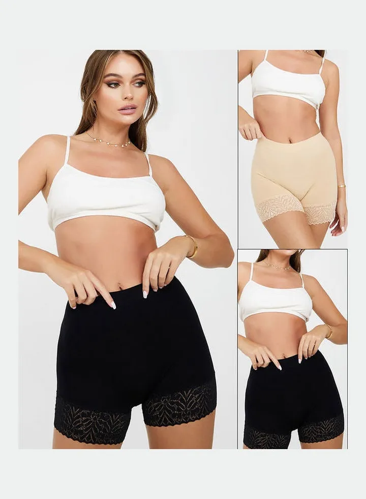 Pack of 2 - Long Length Lace Detail Short