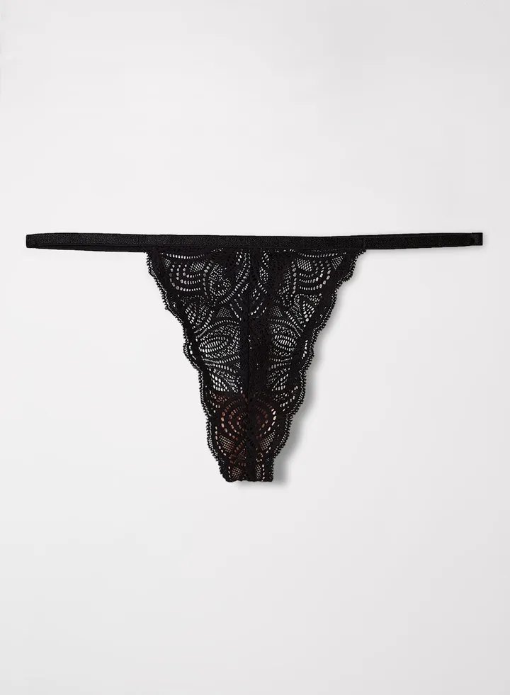 Luna Lace String Briefs Black