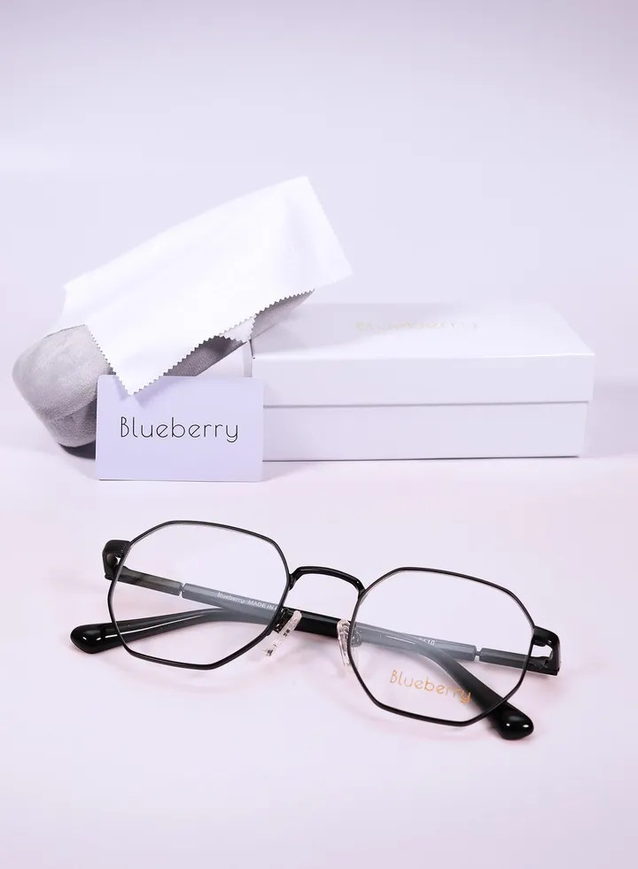 frame Metal eyeglass distinctive hexagonal shape and flexible glasses implants 180 degrees