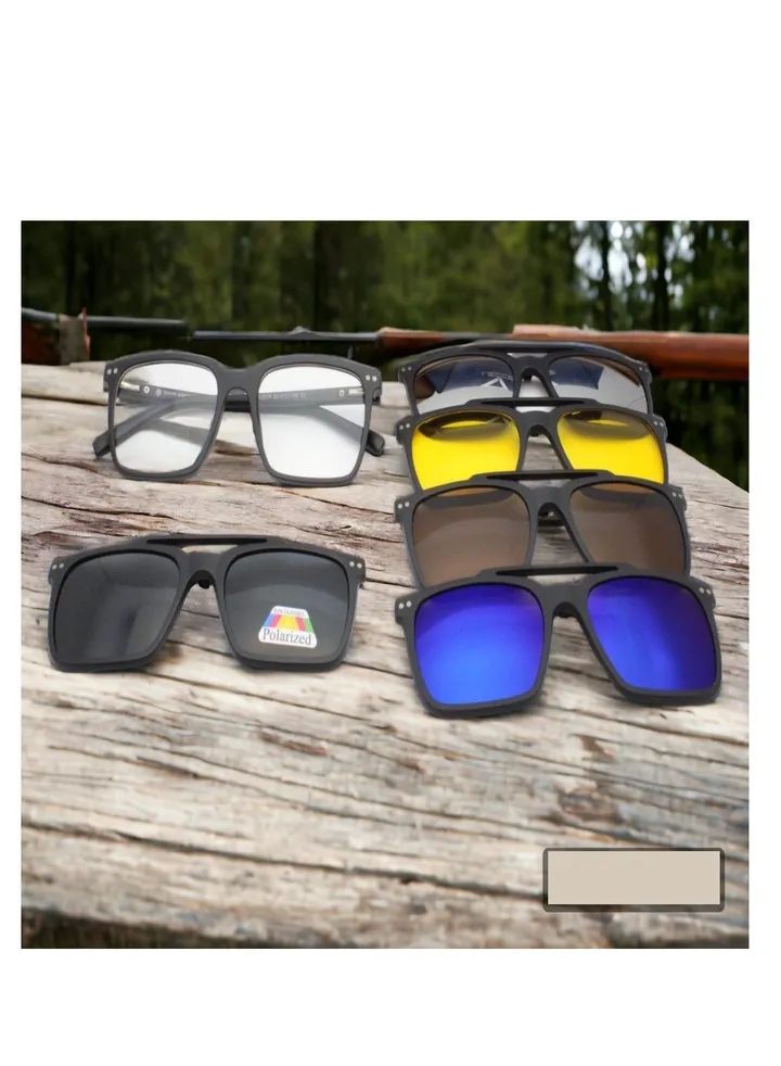 Polarized Sunglasses Men's Magnetic Set Mirror Sunscreen Fashion Sunglasses Women's High-End Sense Double Bridge Glasses Frame UV Protection 1 Frame Glasses + 5 Clip Lenses