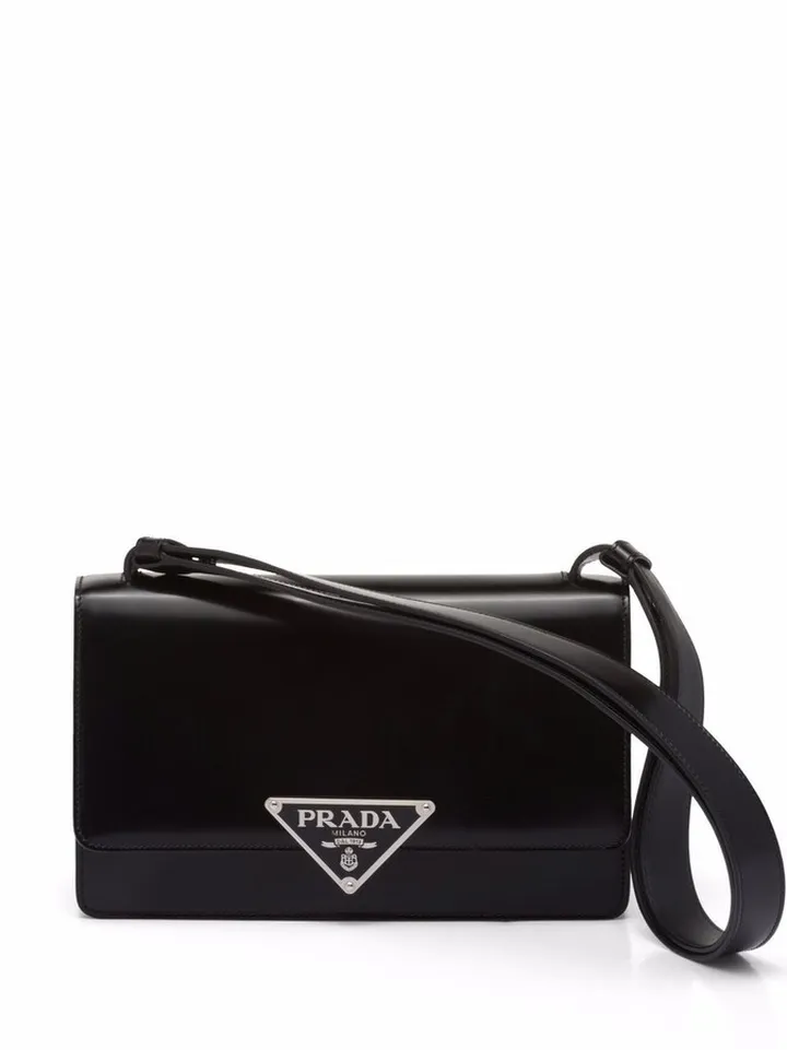 Triangle-Logo Leather Shoulder Bag