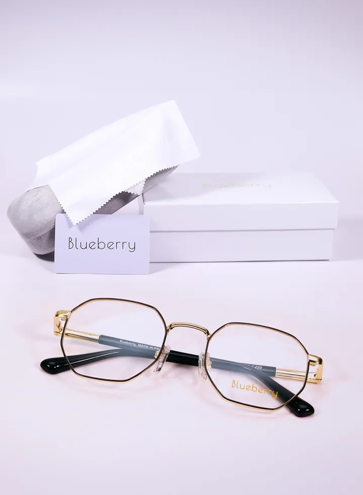 frame Metal eyeglass distinctive hexagonal shape and flexible glasses implants 180 degrees