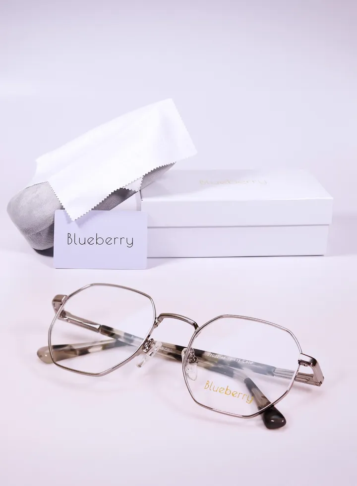 frame Metal eyeglass distinctive hexagonal shape and flexible glasses implants 180 degrees