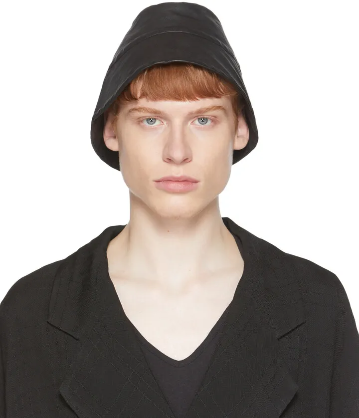 FREI-MUT Black Leather Selim Bucket Hat