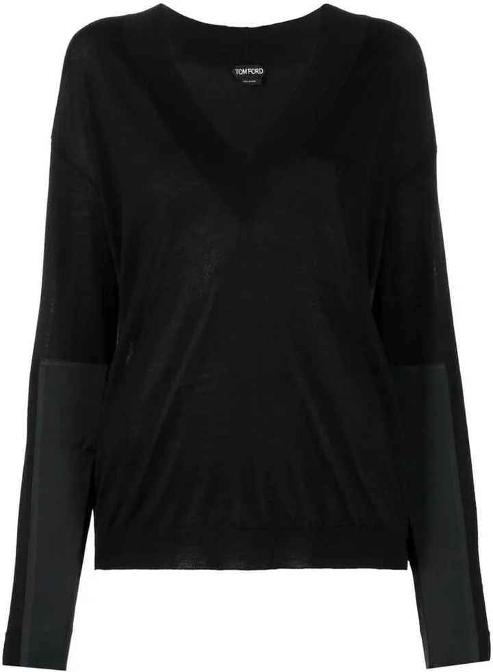 panelled V-neck knitted jumper