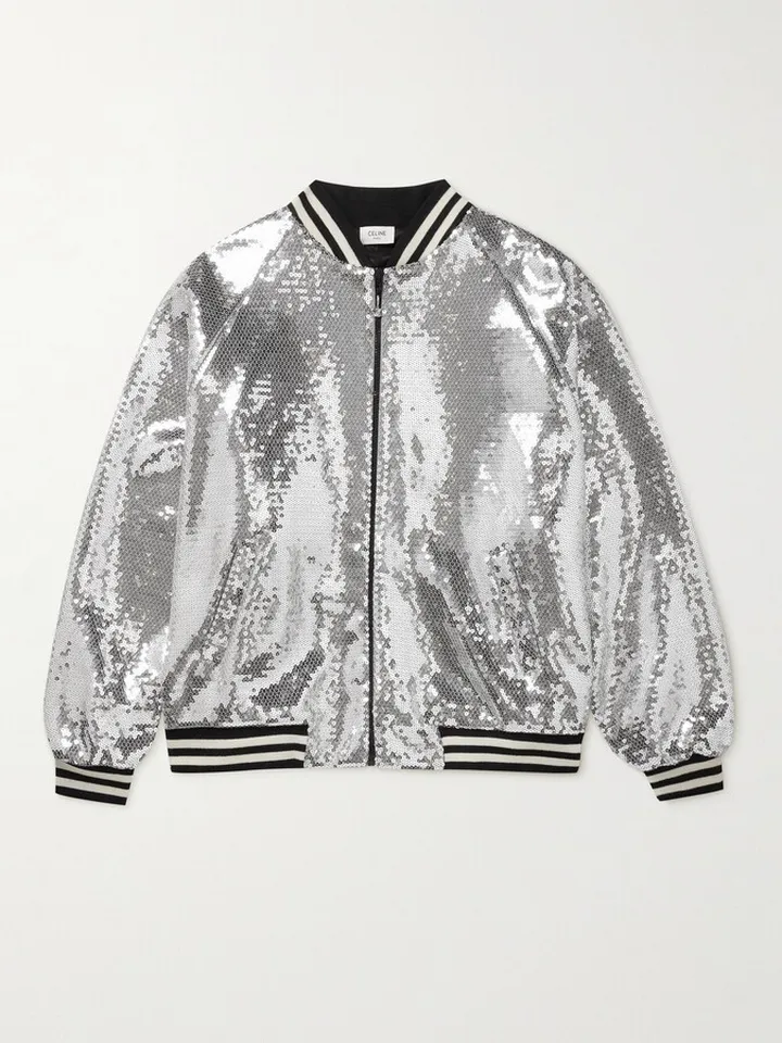 Sequin-Embellished Cotton Bomber Jacket