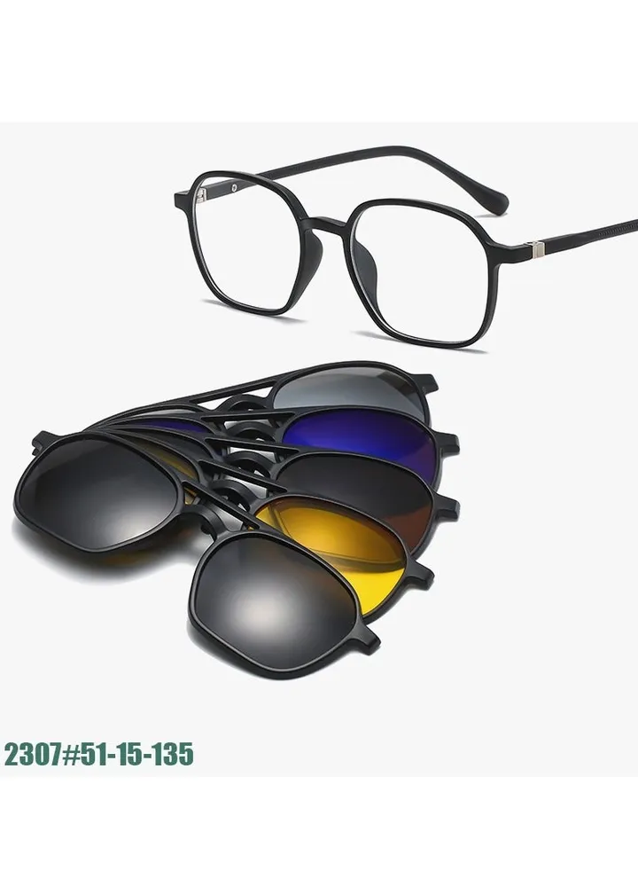 Polarized Sunglasses Men's Magnetic Set Mirror Sunscreen Fashion Sunglasses Women's High-End Sense Double Bridge Glasses Frame UV Protection 1 Frame Glasses + 5 Clip Lenses