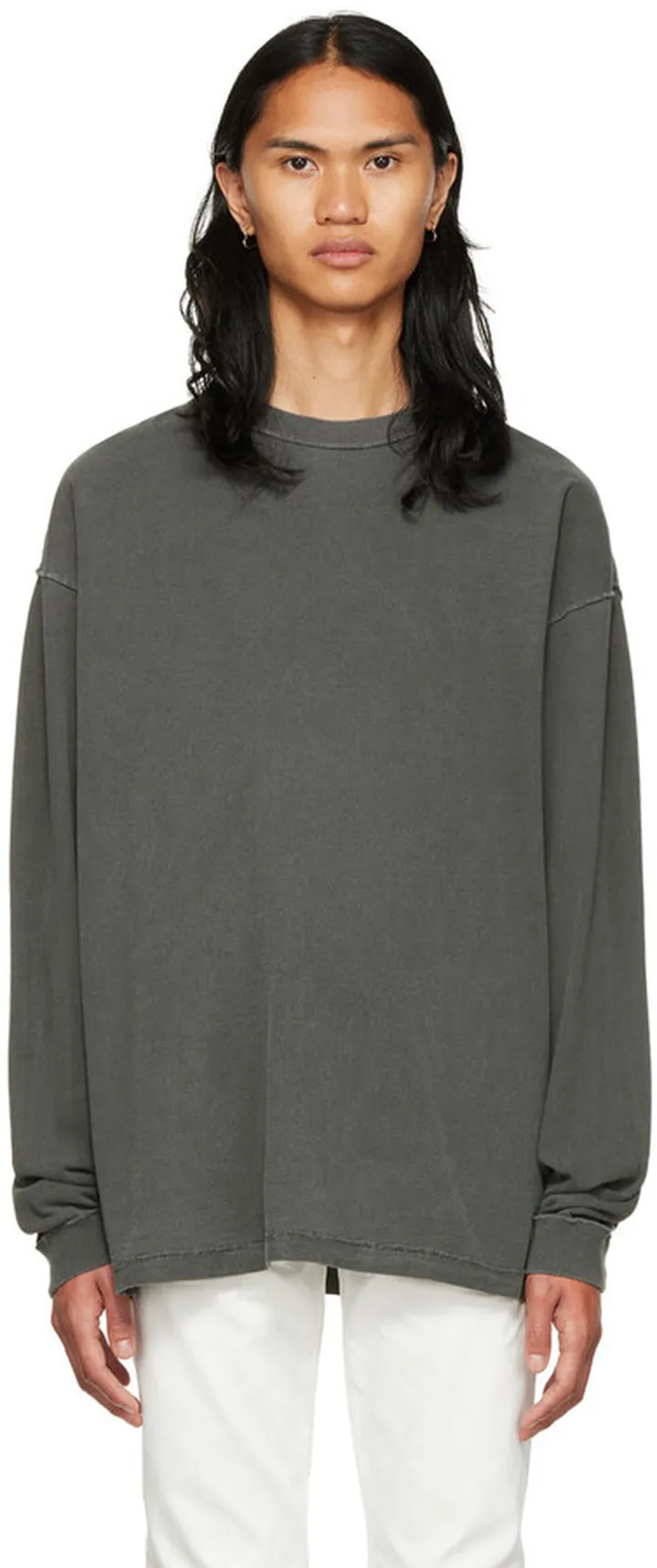 John Elliott Gray Cotton Long Sleeve T-Shirt