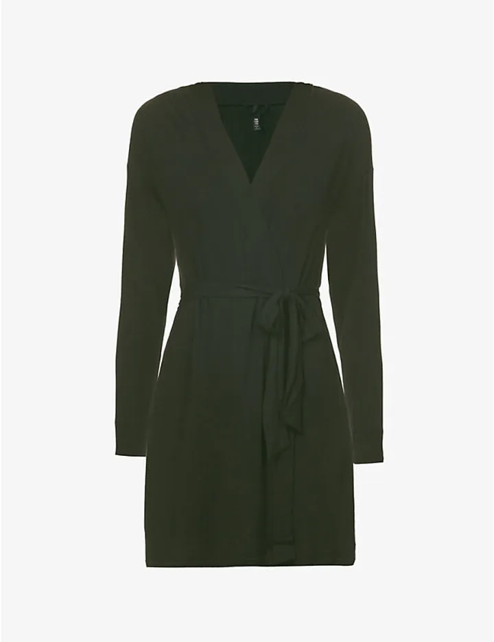 Womens Onyx Sleep Belted Stretch-jersey Robe Xxxl