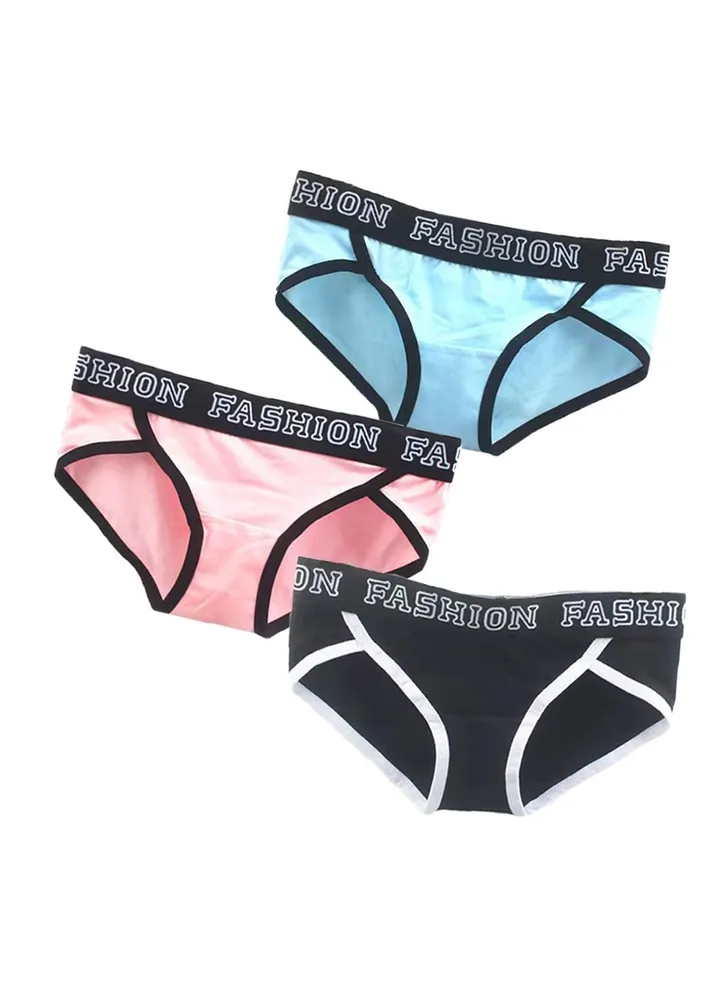 Zeemey 3-Piece Cotton Bikini Breathable Panties Low Waist Fashionable Ladies Charming Thick Bottom