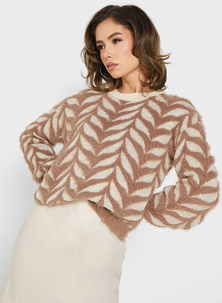 Printed Round Neck Sweater