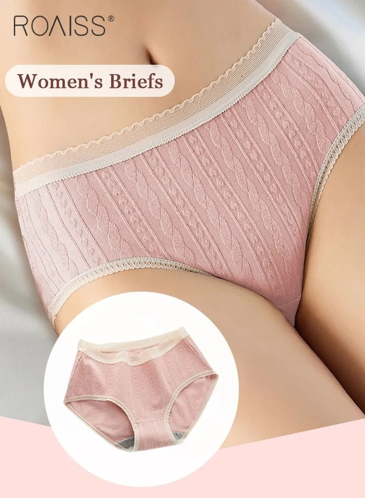 Women's 95% Cotton Briefs Lace Stripe Sweet Textured High Stretch Panties Mid-waist Hygiene Soft Underpants Ladies Girl's Classic Underwear