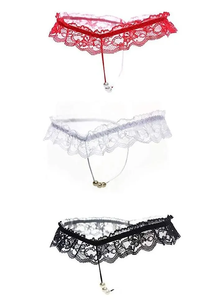 3-pack Women’s Lingerie Thongs Panties Lace Briefs G Strings Pearls Underwear Women's Low Rise Popular Underwear Comfortable Underwear Anti-bacterial Breathable Waist Body Shaper Underpants