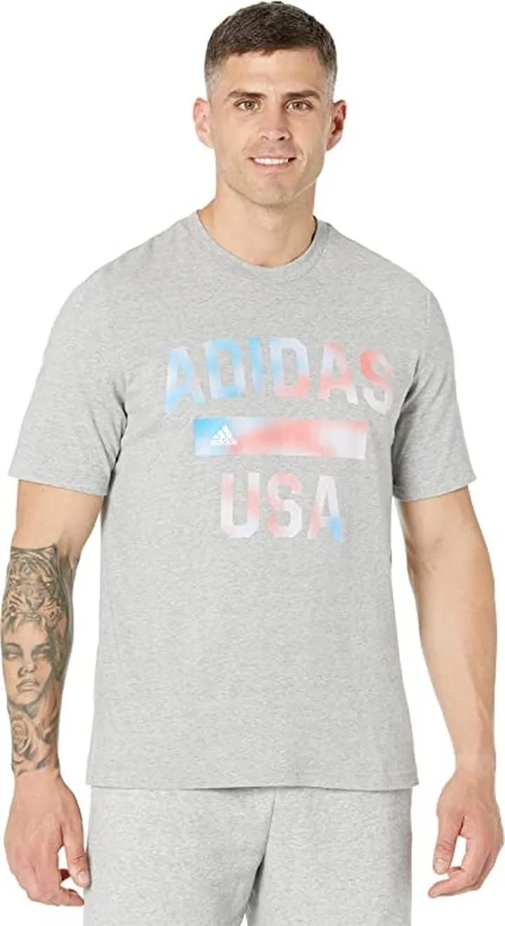 adidas Americana Graphic Tee (Medium Grey Heather) Men's Clothing