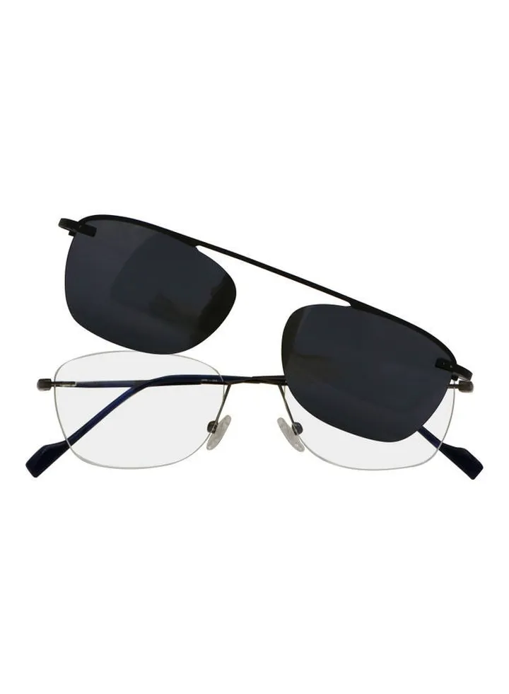 Rectangular Rimless Anti-Blue Light Glasses With Clip On Sunglasses