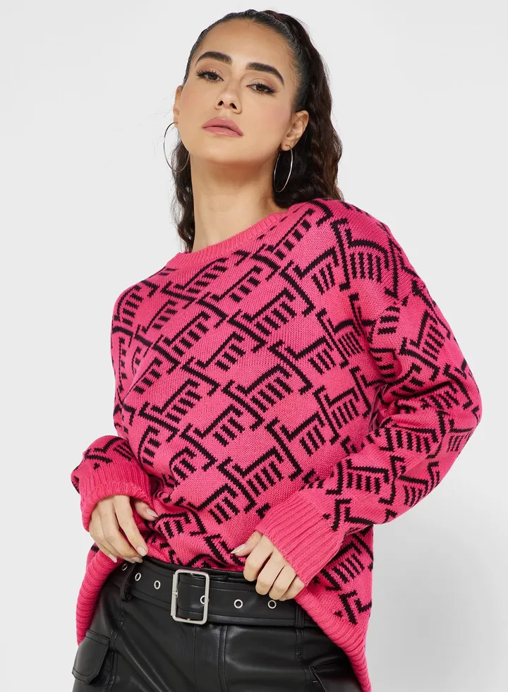 Crew Neck Jacquard Sweater