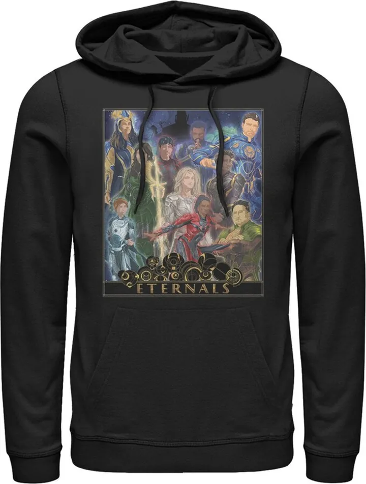 Men's Marvel Eternals Watercolor Poster Pull Over Hoodie - Black - Medium