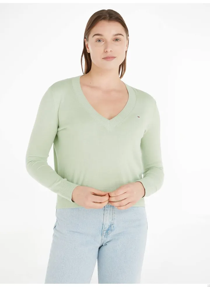 Women's V-Neck Logo Sweater, Off White