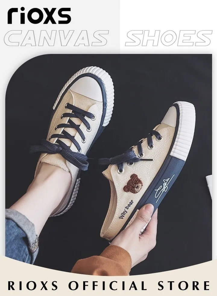 Women's Casual Canvas Low Top Sneakers Classic Lace Up Lightweight Shoes Fashion Breathable Flat Shoes