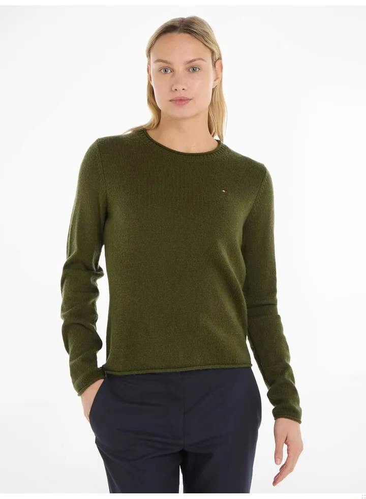 Women's Crew Neck Wool Jumper Sweater, Green