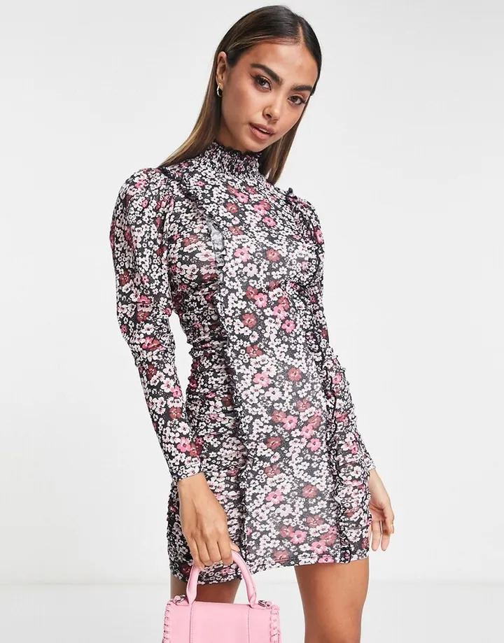 Miss Selfridge ditsy ruffle body-conscious mini dress in multi