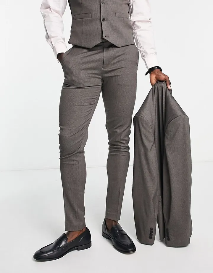 ASOS DESIGN wedding skinny suit pants in brown texture