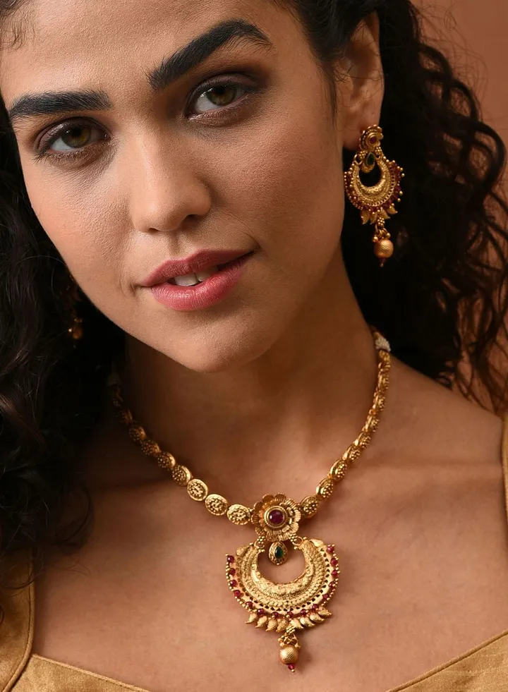 Gold Plated Designer Stone Necklace Set