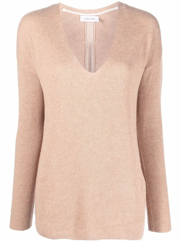 ribbed-knit V-neck sweater