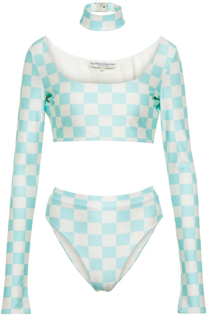 Embellished checked bikini