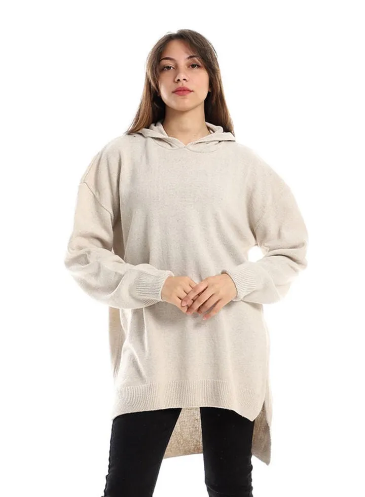 Beige Knitted Comfy Hooded Pullover