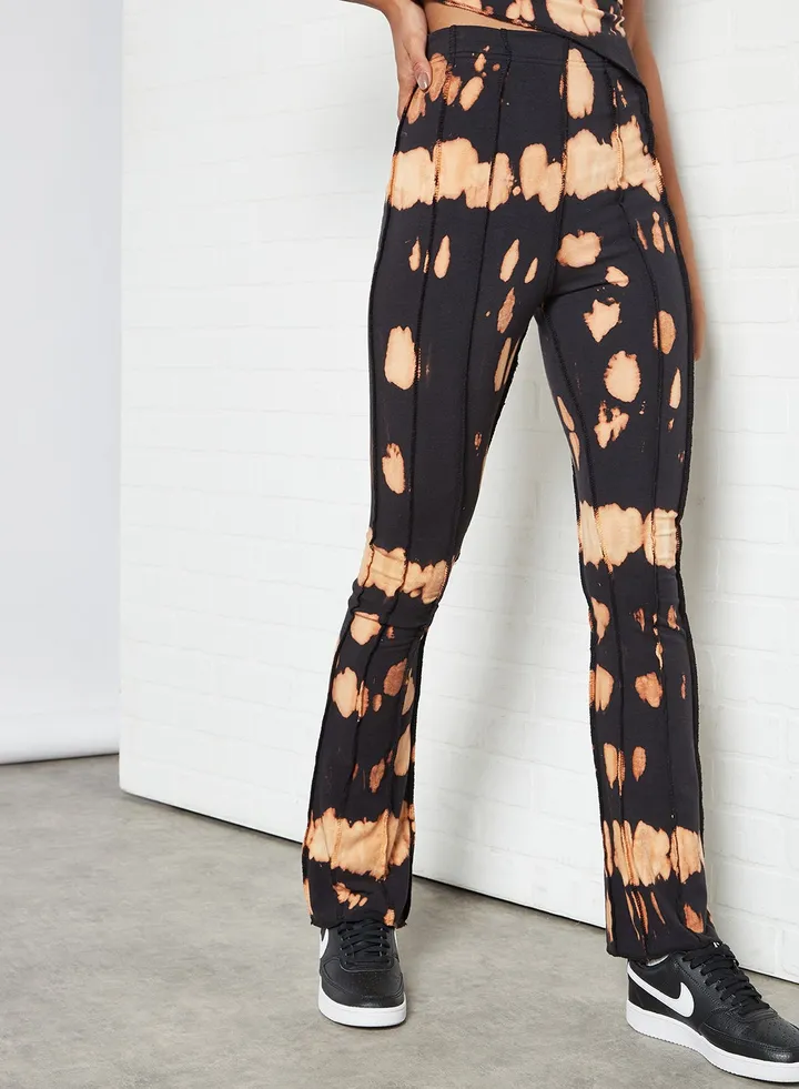 Tie Dye Flared Pants Black
