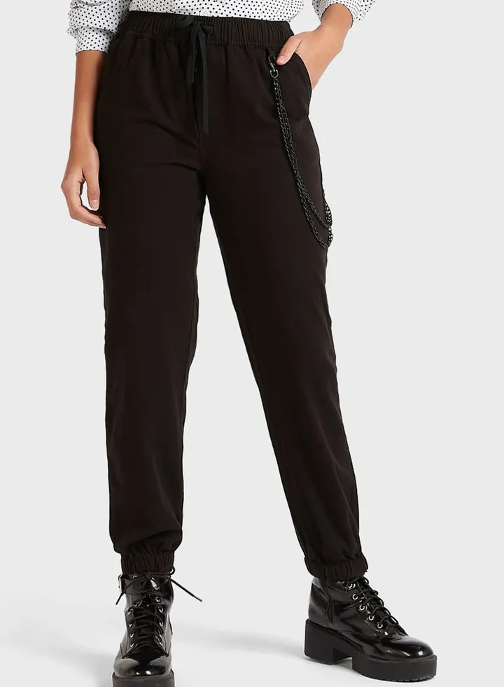Elasticated Waist And Hem Joggers Black