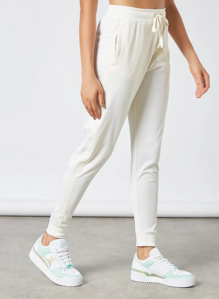 Satin High Waisted Joggers White