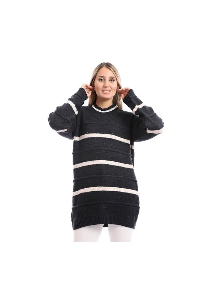 Casual Colour Blocked Long Sleeve Pullover Black
