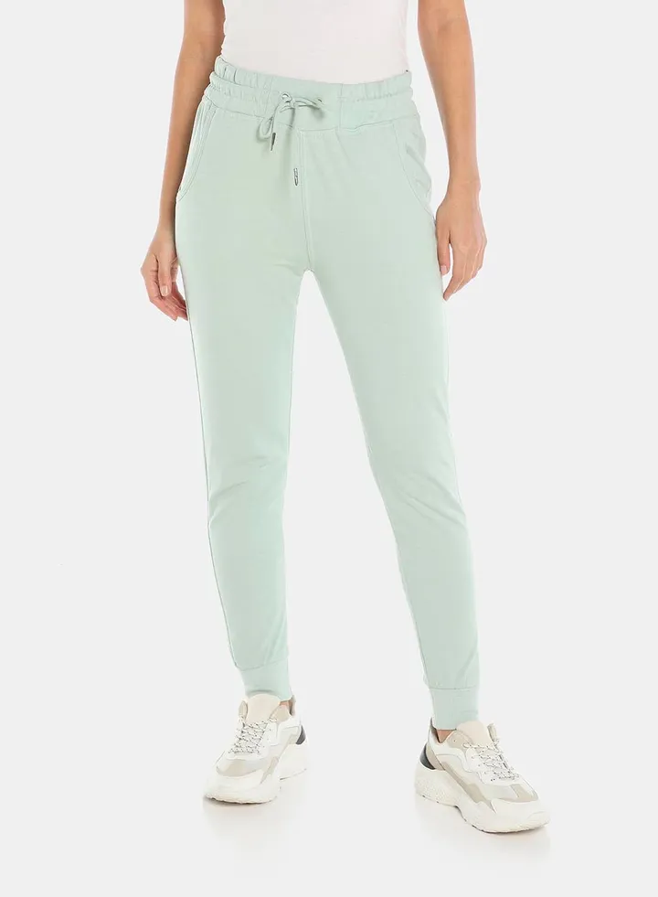 Solid Mid-Rise Joggers With Pockets Dusty Mint