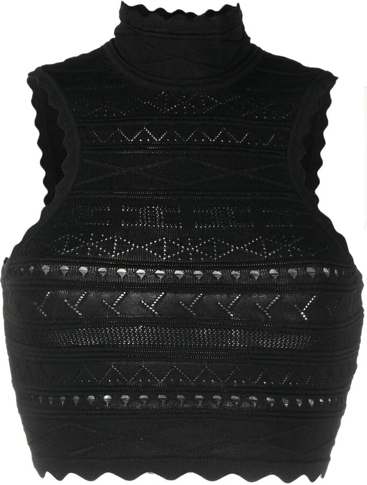 Logo Patterned-Knit Halterneck Top