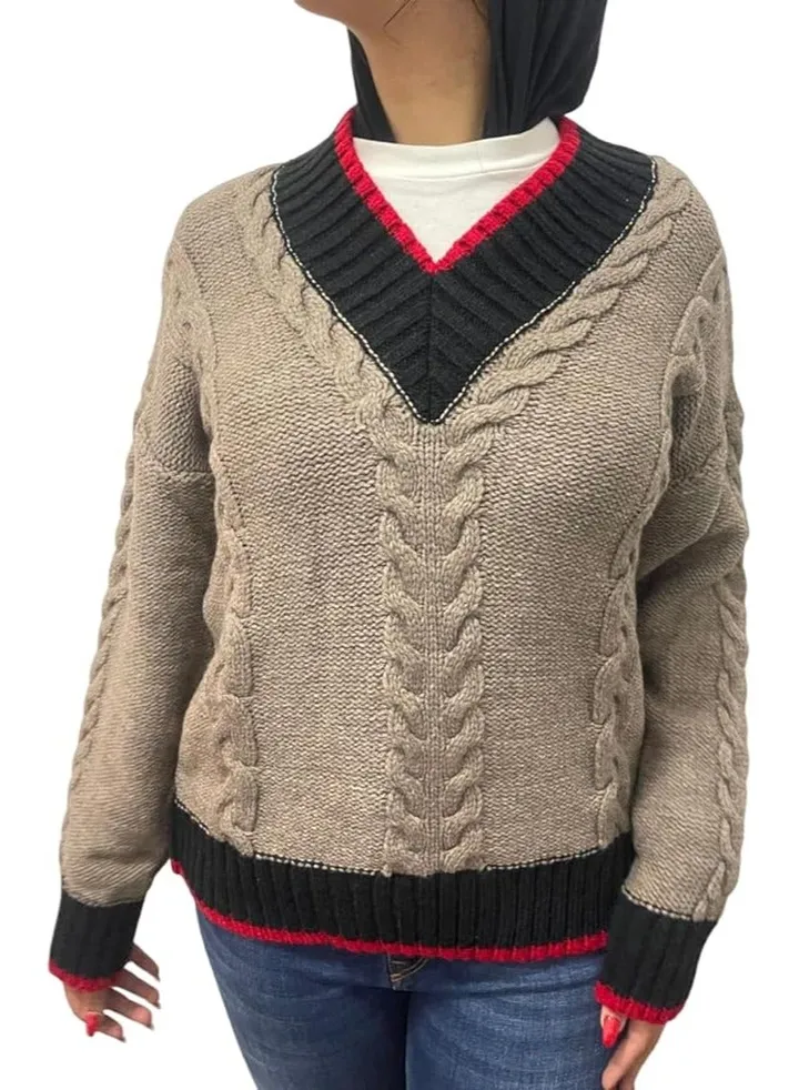 Women's Double Breasted Pullover Black and Red