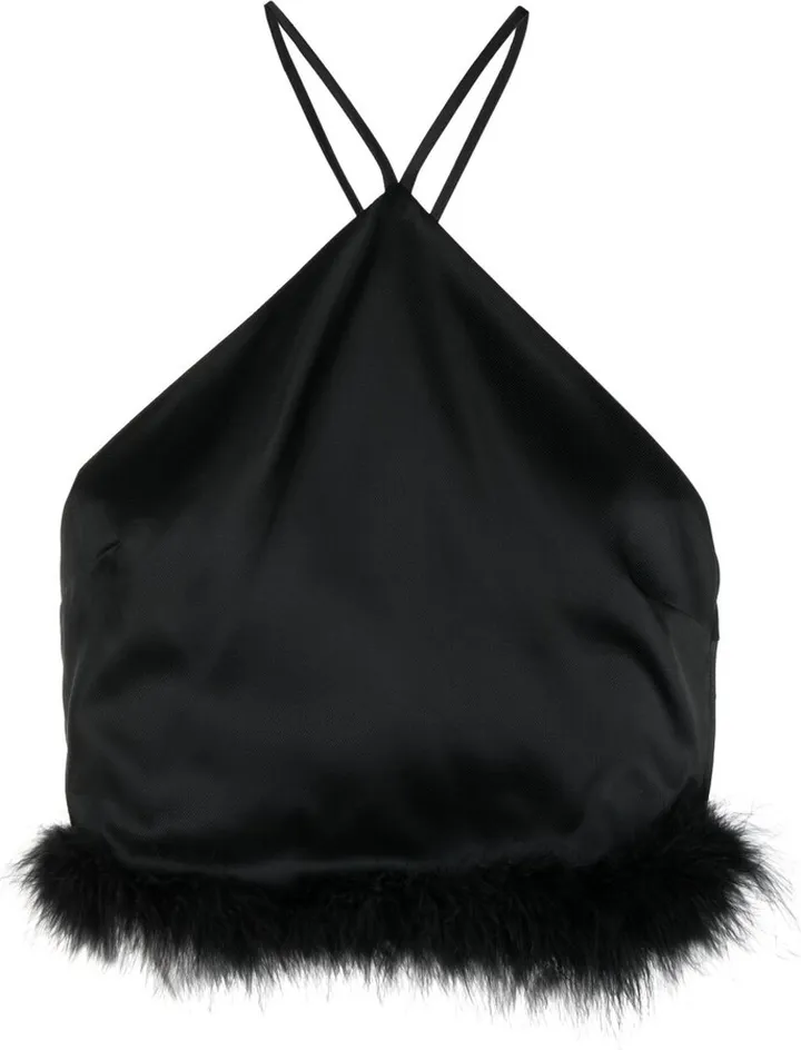 Feather-Trim Halterneck Top