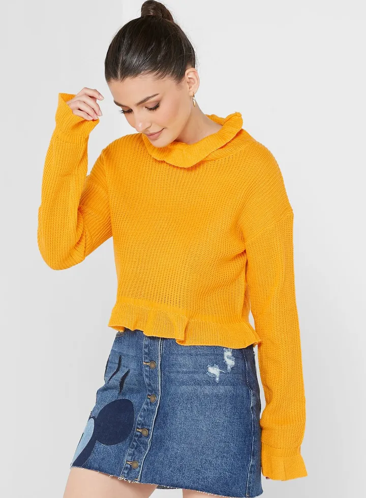 Ruffled Cropped Sweater