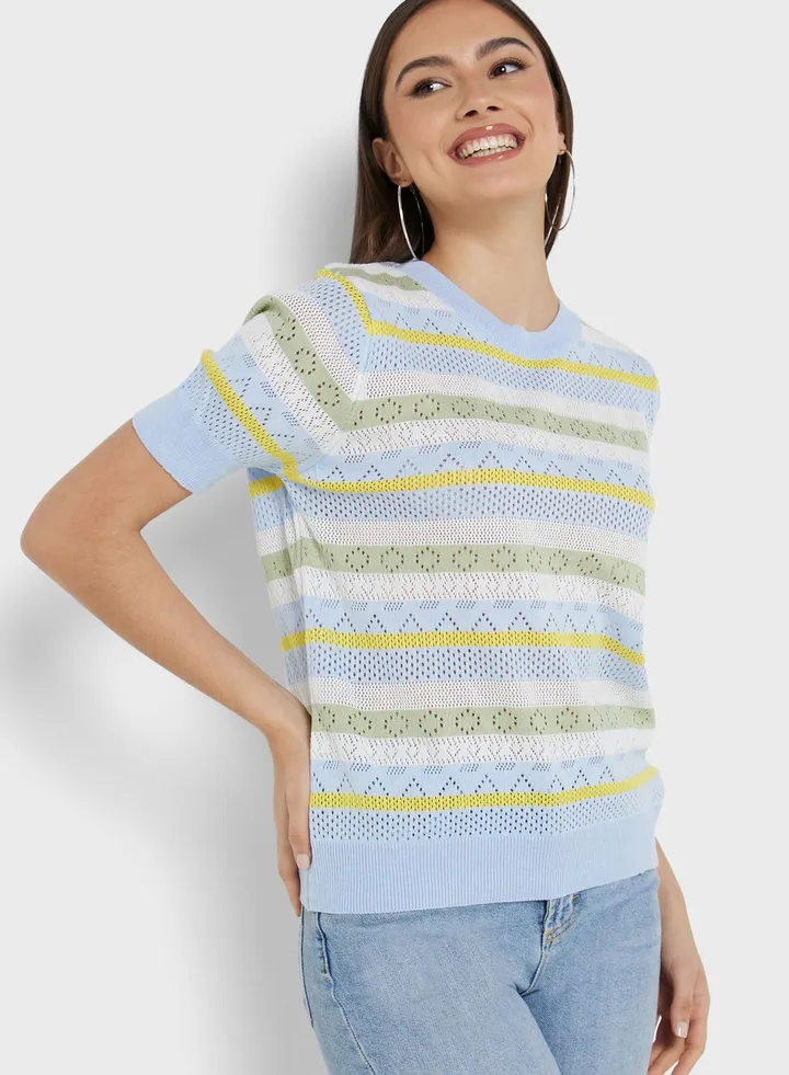 Stripe Short Sleeve Sweater