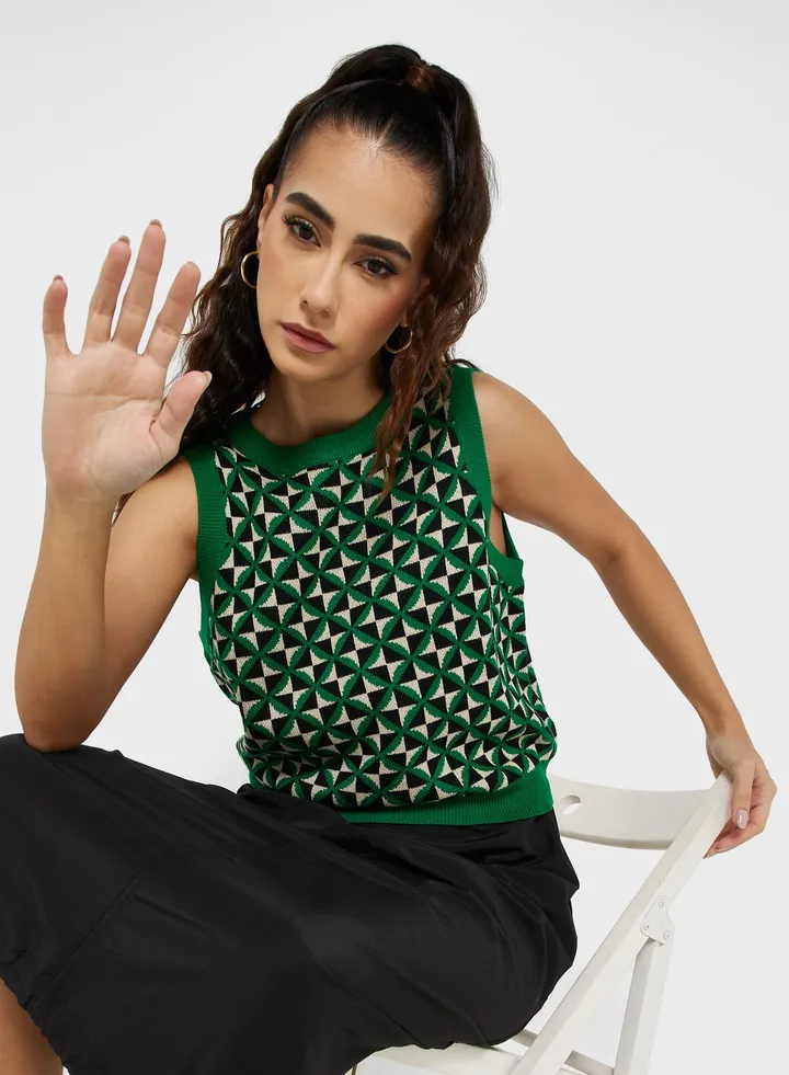Jacquard Knit Crew Neck Sweater