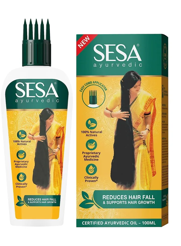 Sesa Ayurvedic Oil for Hair Loss and Growth, Bhringraj + 17 Herbs + 5 Oils, Kosher Pak Vedic, No Mineral Oil, 100 ml