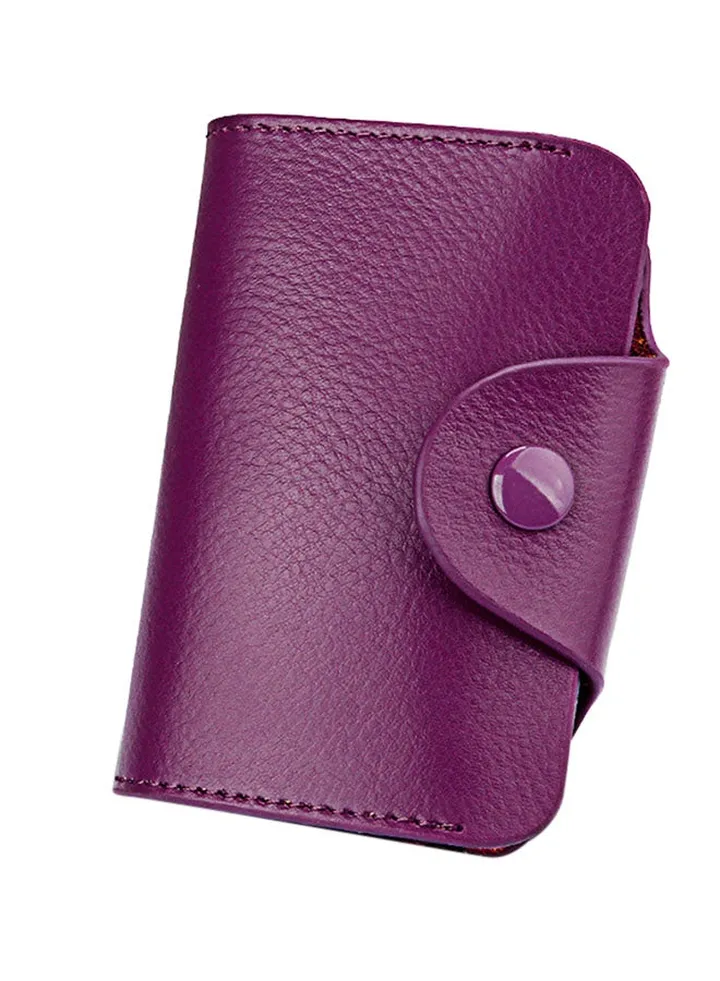 Genuine Leather Wallets Fashion Fe Credit Card Id Holder Coin Wo Business Portable Purse Purple