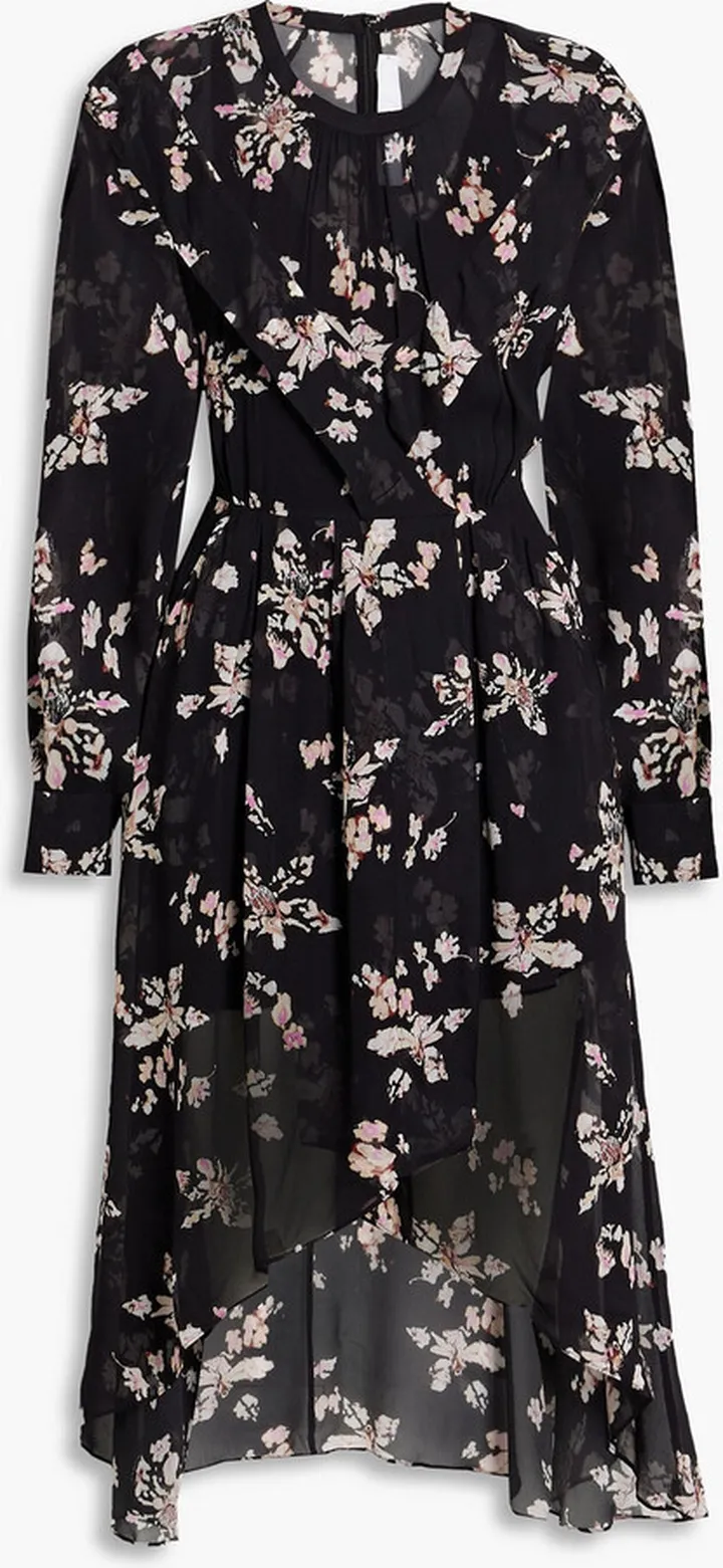 Iliona asymmetric floral-print chiffon dress