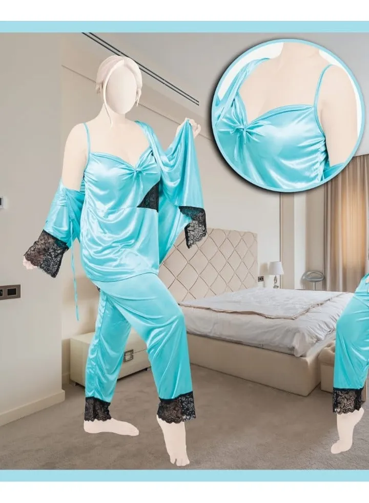 Women's 3 pcs Silk Nighty Nightsuit For Womens