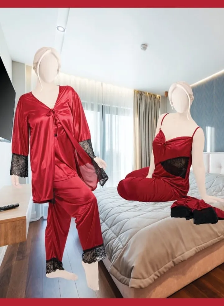 Women's 3 pcs Silk Nighty Nightsuit For Womens