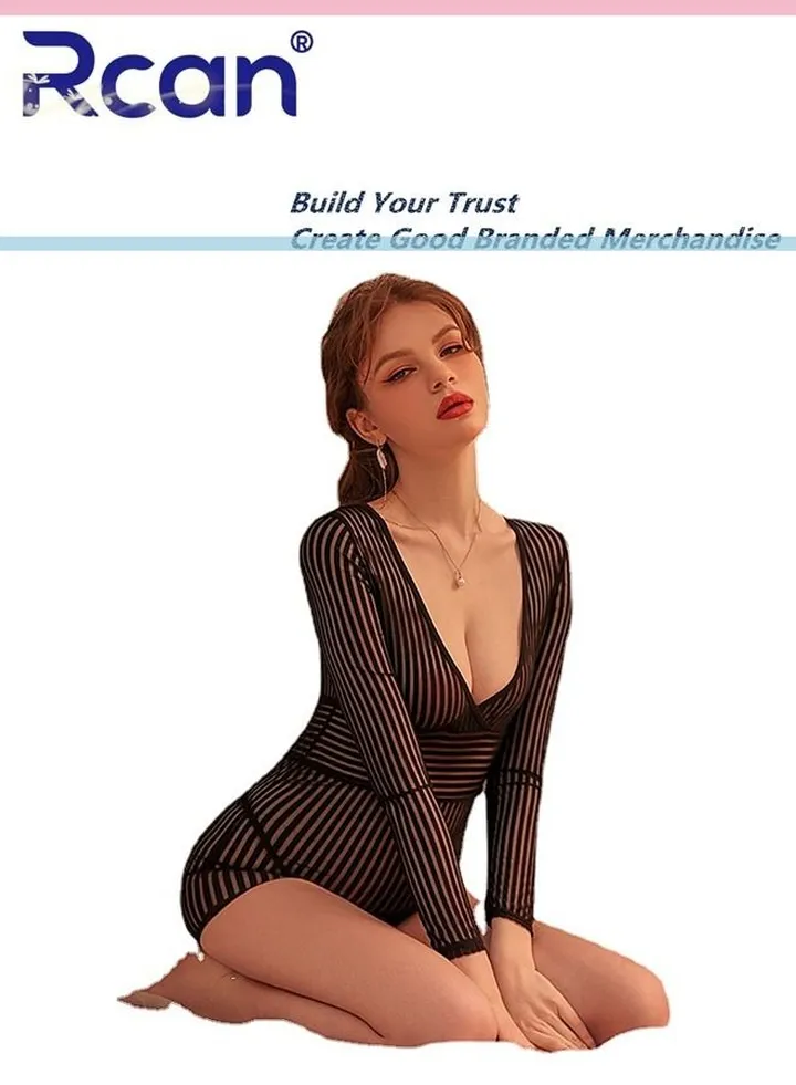 Lingerie for Women V Neck Mesh Stripe High End Babydoll Set