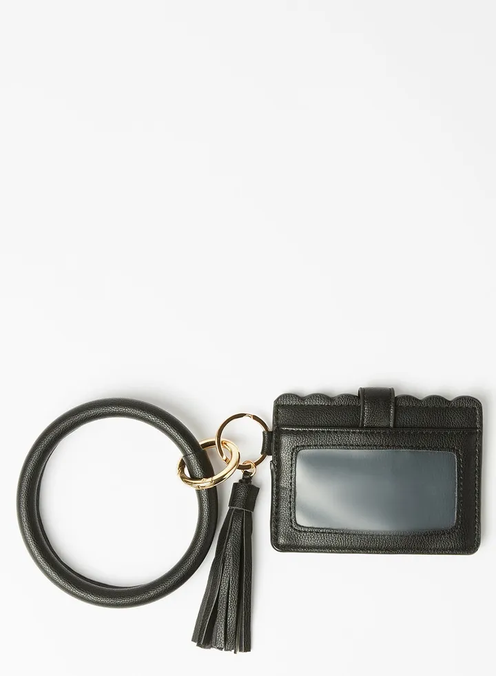 Tassel Detail Printed Card Holder Black